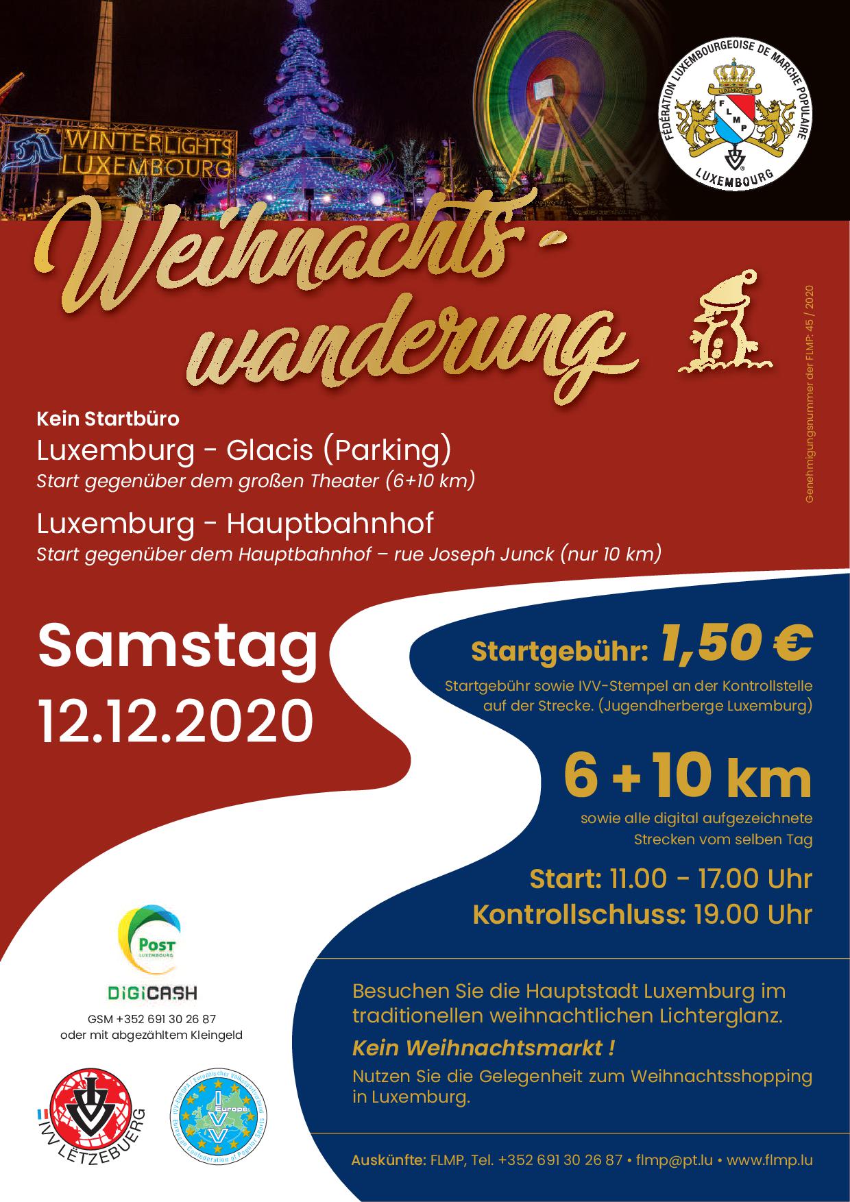 LUXEMBOURG FLMP IVV WEIHNACHTSWANDERUNG/MARCHE DE NOEL 