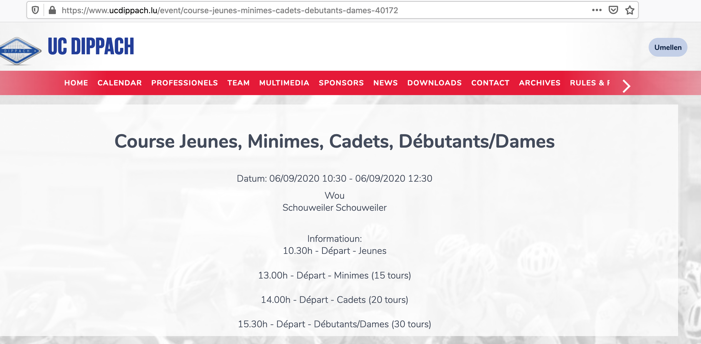 UC-DIPPACH Epreuves Jeunes + Courses Minimes, Cadets, Débutants / Dames