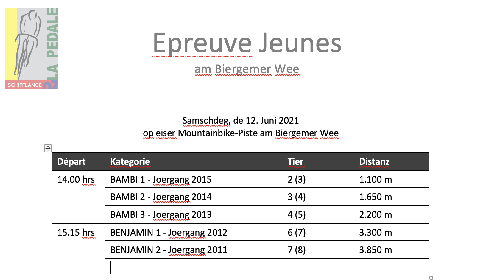 Epreuve Jeunes LP07 Schëffleng
